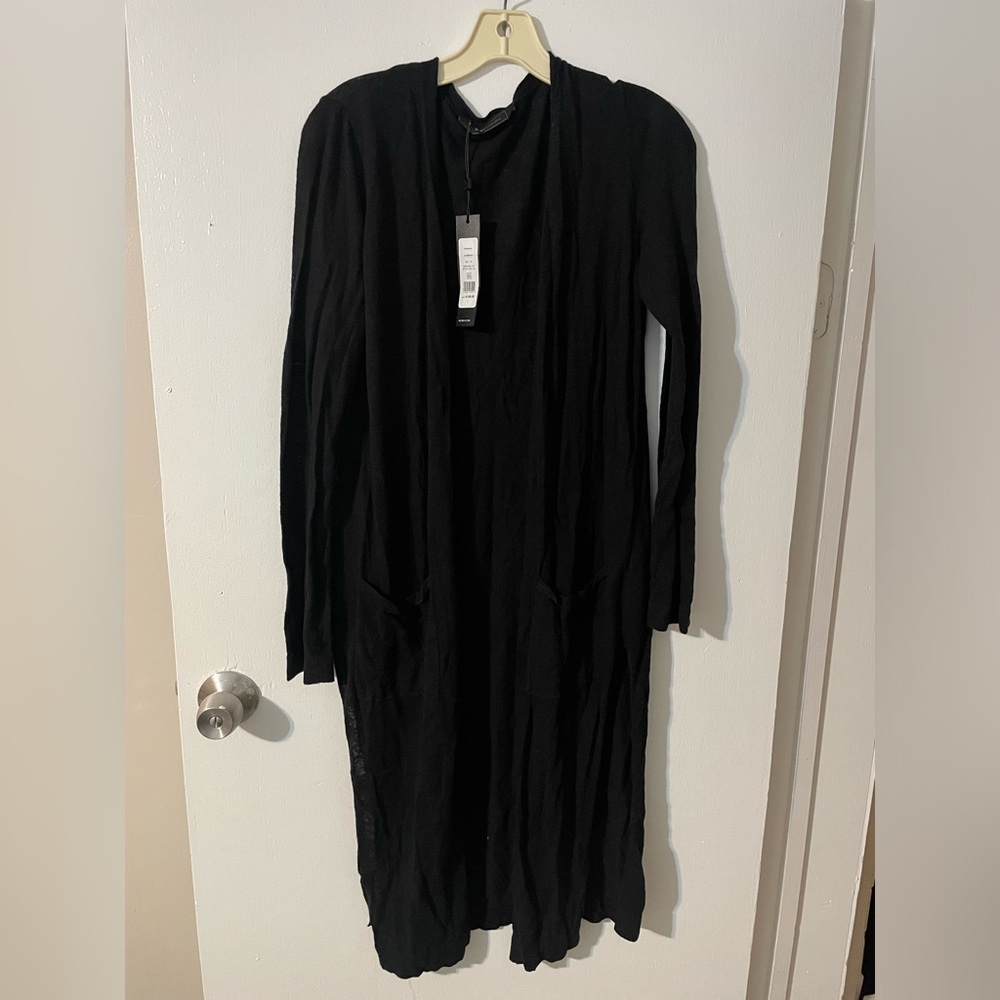 BCBGMaxAzria Black Woven Cardigan Sweater Long Length Size Small Women's